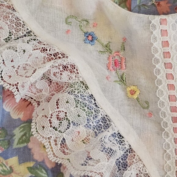 Vintage 80s Girls 3T Party Dress Blue Longsleeve Lace Flowers Layered Tiered - Picture 5 of 10